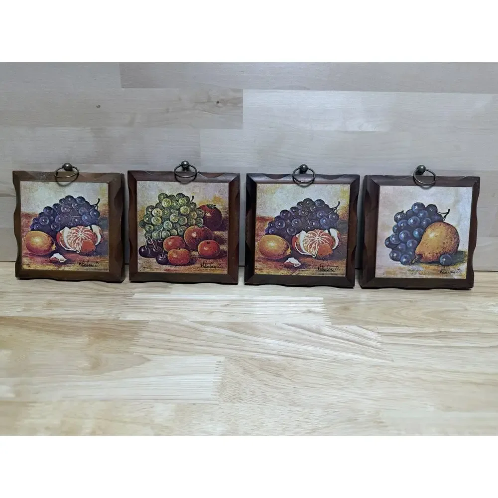 Homco Still Life Fruit Wall Plaques Wood Hanging Tuscan Decor MCM VTG Set‎ of 4